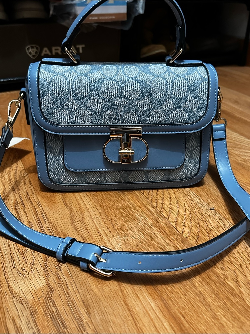 Blue Signature Print Top-Handle Crossbody Bag